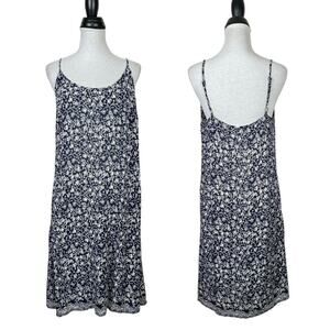 Soft Surroundings Navy & White Floral 100% Rayon Cami Shift Midi Slip Dress